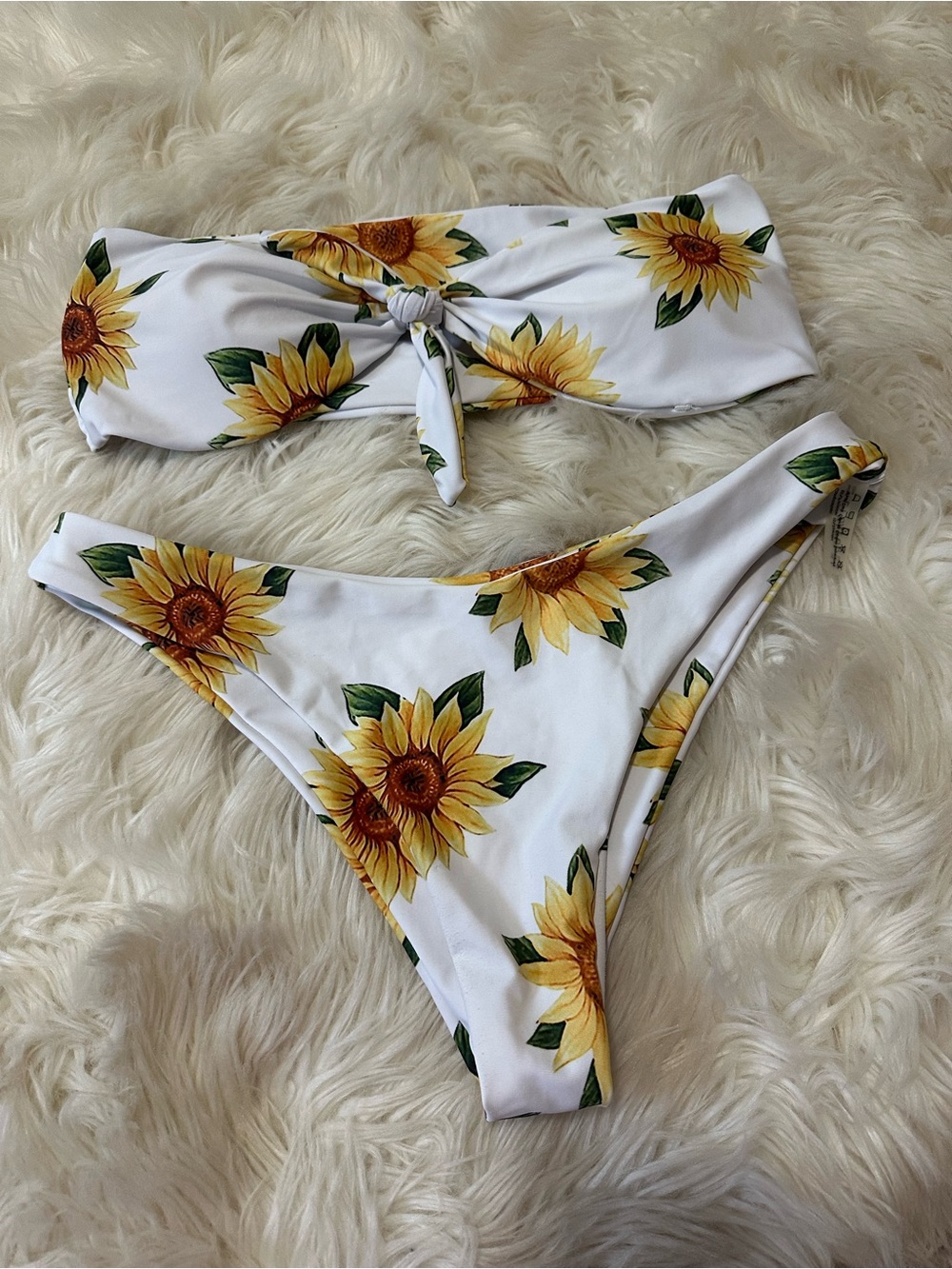 Zaful White Sunflower Print Bandeau Bikini